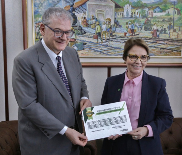 Ivan Lauandos and Tereza Cristina Corrêa da Costa Dias hold certificate